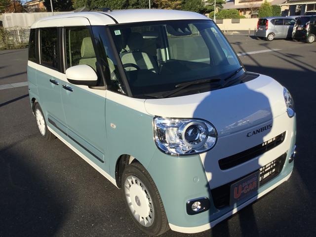 ムーヴキャンバスストライプスＧ一年保証・走行距離無制限　ＬＥＤヘッドランプ　ＬＥＤフォグ　３６０度スーパーＵＶ＆ＩＲカットガラス　ホッとカップホルダー　置きラクボックス　運転席助手席シートヒーター（埼玉県）の中古車