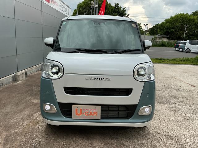 ムーヴキャンバスストライプスGターボ 走行2226キロ/両側電動スライドドア一年保証 走行距離無制限 距離2226キロ 全周囲カメラ クリアランスソナー オートライト LEDヘッドライト LEDフォグランプ シートヒーター 両側電動スライドドア(埼玉県)の中古車