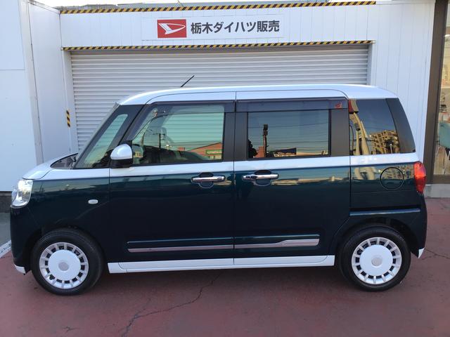 ムーヴキャンバスストライプスＧナビ　パノラマモニター　車線逸脱　コーナーソナー　イモビライザー　衝突安全ボディ　キーフリー　ＬＥＤライト　ベンチシート　オートハイビーム　オートライト　ハンズフリー両側電動ドア　前後誤発進抑制（栃木県）の中古車