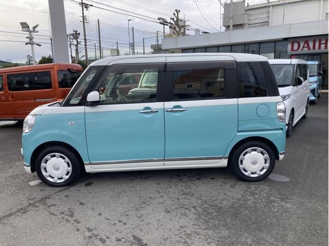 ムーヴキャンバスＸメイクアップリミテッド　ＳＡIII１４インチフルホイールキャップ　キーフリーシステム　両側パワースライドドア　オートエアコン（プッシュ式）　オートライト　置きラクボックス（静岡県）の中古車