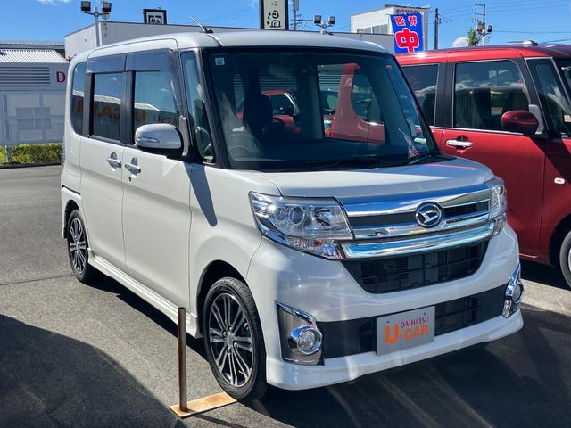 タントカスタムＲＳ１５インチアルミホイール　大型エアロバンパー　ＬＥＤヘッドランプ　オート格納式カラードドアミラー　本革巻ステアリングホイール　両側パワースライドドア（静岡県）の中古車