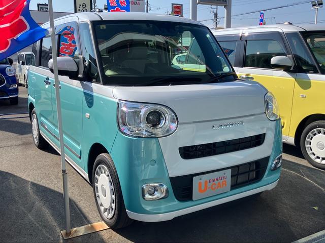 ムーヴキャンバスストライプスG14インチフルホイールキャップ LEDヘッドランプ LEDフォグランプ ホっとカップホルダー 両側パワースライドドア キーフリーシステム プッシュボタンスタート UVカットガラス(静岡県)の中古車