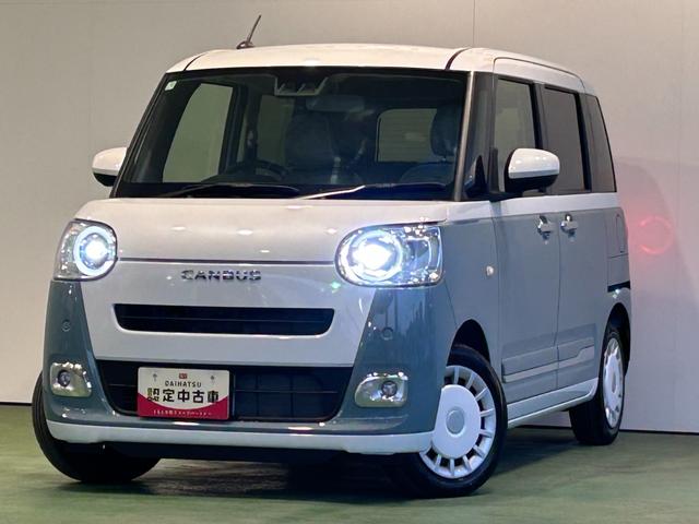 ムーヴキャンバスストライプスＧ電動パーキング　プッシュボタンスタ−ト　両側電動スライドドア　コ−ナ−センサ−　衝突被害軽減ブレーキ　アイドリングストップ機能　シ−トヒ−タ−　パノラマモニタ−対応　ＬＥＤヘッドライト（奈良県）の中古車