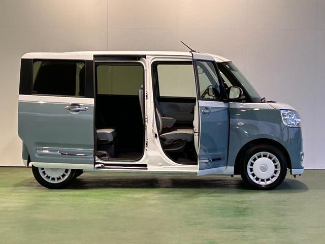 ムーヴキャンバスストライプスＧ電動パーキング　プッシュボタンスタ−ト　両側電動スライドドア　コ−ナ−センサ−　衝突被害軽減ブレーキ　アイドリングストップ機能　シ−トヒ−タ−　パノラマモニタ−対応　ＬＥＤヘッドライト（奈良県）の中古車