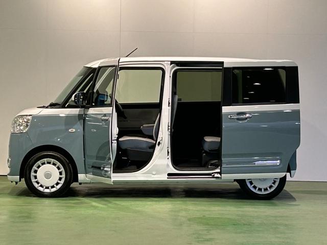 ムーヴキャンバスストライプスＧ電動パーキング　プッシュボタンスタ−ト　両側電動スライドドア　コ−ナ−センサ−　衝突被害軽減ブレーキ　アイドリングストップ機能　シ−トヒ−タ−　パノラマモニタ−対応　ＬＥＤヘッドライト（奈良県）の中古車