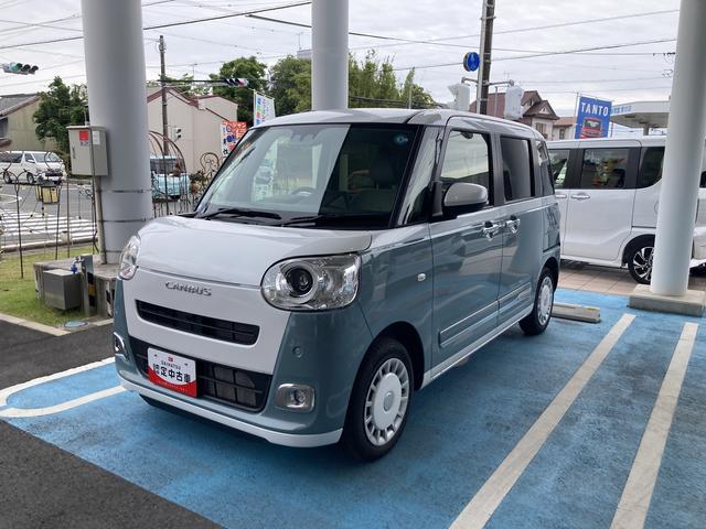 ムーヴキャンバスストライプスG14インチフルホイールキャップ LEDヘッドランプ LEDフォグランプ ホっとカップホルダー 両側パワースライドドア キーフリーシステム プッシュボタンスタート UVカットガラス(静岡県)の中古車