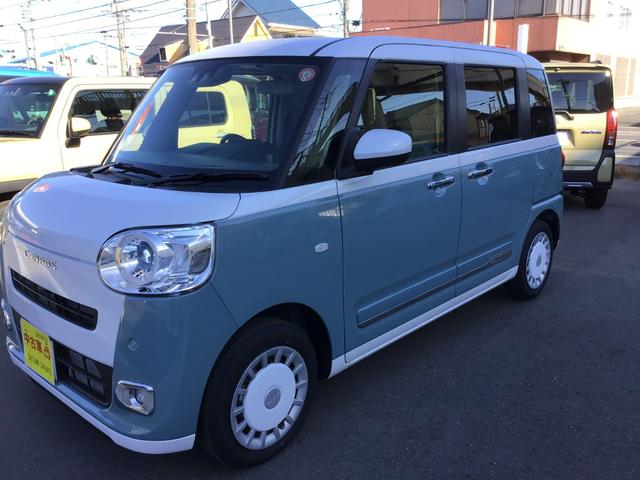 ムーヴキャンバスストライプスG LEDヘッドランプ/シートヒーター/マット1年保証距離無制限 純正マット サイドエアバッグ LEDヘッドランプ アイドリングストップ シートヒーター 両側電動スライドドア プッシュボタンスタート キーフリー(埼玉県)の中古車