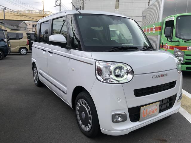 ムーヴキャンバスセオリーG 走行1906キロ/LEDヘッドランプ1年保証距離無制限 走行距離1906キロ サイドエアバッグ LEDヘッドランプ アイドリングストップ シートヒーター 両側電動スライドドア オート格納式ドアミラー キーフリー(埼玉県)の中古車