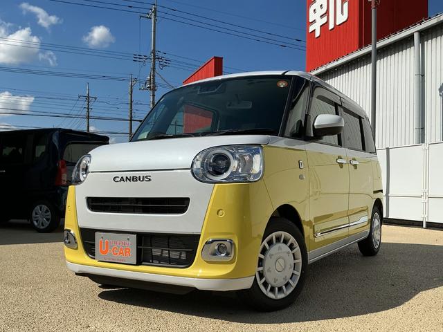 ムーヴキャンバスストライプスGターボ/当店試乗車/198キロ一年保証・走行距離無制限 走行198キロ ディスプレイオーディオ バックカメラ サイドエアバック クリアランスソナー オートライト LEDヘッドライト シートヒーター 両側電動スライドドア(埼玉県)の中古車