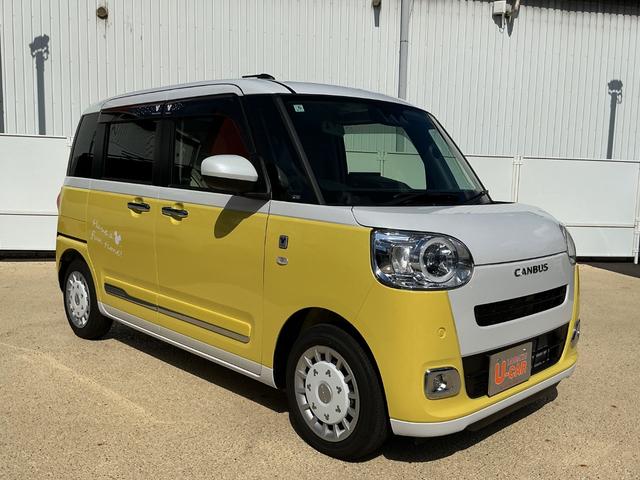 ムーヴキャンバスストライプスGターボ/当店試乗車/198キロ一年保証・走行距離無制限 走行198キロ ディスプレイオーディオ バックカメラ サイドエアバック クリアランスソナー オートライト LEDヘッドライト シートヒーター 両側電動スライドドア(埼玉県)の中古車