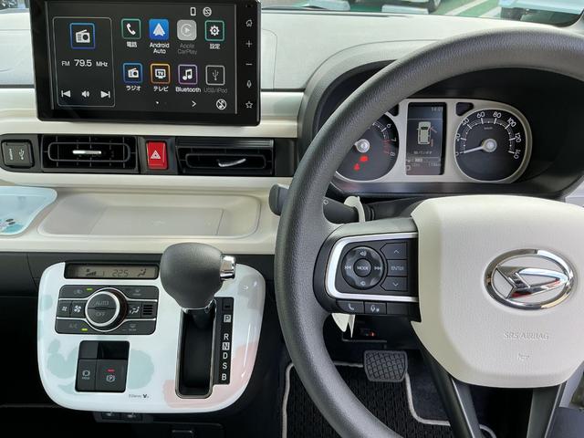 ムーヴキャンバスストライプスGターボ/当店試乗車/198キロ一年保証・走行距離無制限 走行198キロ ディスプレイオーディオ バックカメラ サイドエアバック クリアランスソナー オートライト LEDヘッドライト シートヒーター 両側電動スライドドア(埼玉県)の中古車