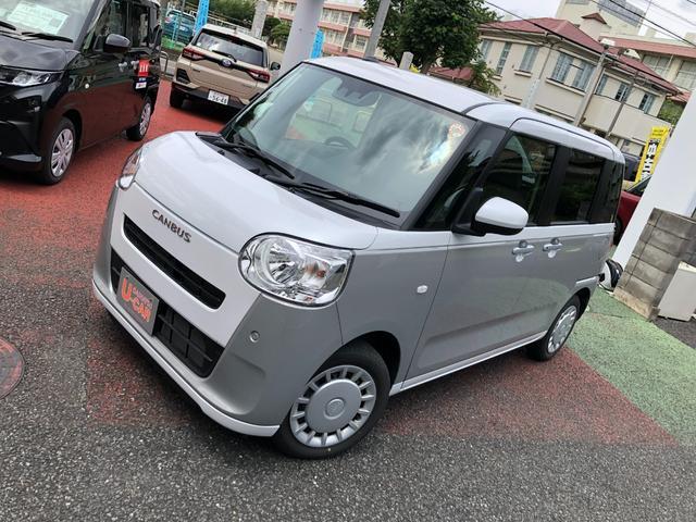 ムーヴキャンバスストライプスＸ　走行５０４１キロ／両側電動スライドドア１年保証距離無制限　走行距離５０４１キロ　フロアマット　サイドエアバッグ　クリアランスソナー　アイドリングストップ　両側電動スライドドア　オート格納式ドアミラー　キーフリー（埼玉県）の中古車