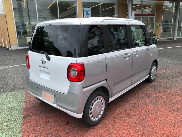 ムーヴキャンバスストライプスＸ　走行５０４１キロ／両側電動スライドドア１年保証距離無制限　走行距離５０４１キロ　フロアマット　サイドエアバッグ　クリアランスソナー　アイドリングストップ　両側電動スライドドア　オート格納式ドアミラー　キーフリー（埼玉県）の中古車