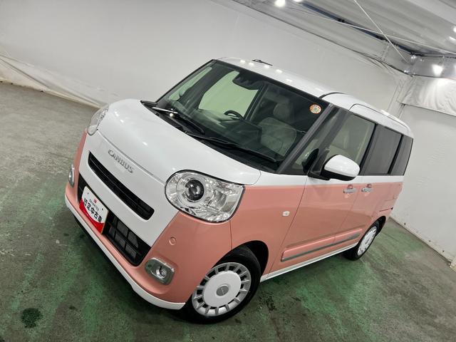 ムーヴキャンバスストライプスGターボ 走行320キロ/ディスプレイオーディオ一年保証・走行距離無制限 走行320キロ ディスプレイオーディオ バックカメラ サイドエアバック クリアランスソナー オートライト LEDヘッドライト シートヒーター 両側電動スライドドア(埼玉県)の中古車