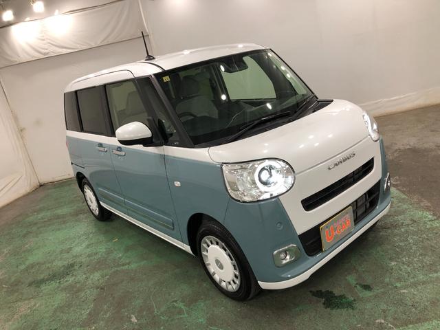 ムーヴキャンバスストライプスＧ　走行３８４６キロ／ナビ／バックカメラ一年保証・走行距離無制限　走行３８４６キロ　フルセグナビ　ブルートゥース　バックカメラ　サイドエアバック　クリアランスソナー　ＬＥＤヘッドライト　シートヒーター　両側電動スライドドア（埼玉県）の中古車