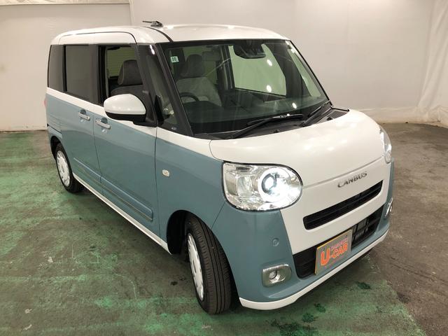 ムーヴキャンバスストライプスＧ　走行１３４１キロ／ナビ／バックカメラ一年保証・走行距離無制限　走行１３４１キロ　フルセグナビ　ブルートゥース　バックカメラ　ＤＶＤ　クリアランスソナー　ＬＥＤヘッドライト　オートライト　シートヒーター　両側電動スライドドア（埼玉県）の中古車