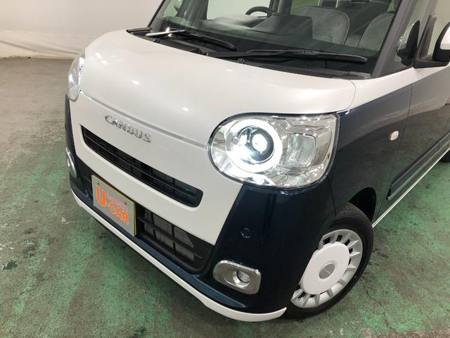 ムーヴキャンバスストライプスG 走行2681キロ/シートヒータ/LEDランプ1年保証距離無制限 走行距離2681キロ 純正マット サイドエアバッグ LEDヘッドランプ アイドリングストップ シートヒーター 両側電動スライドドア オート格納式ドアミラー プッシュボタンスタート(埼玉県)の中古車