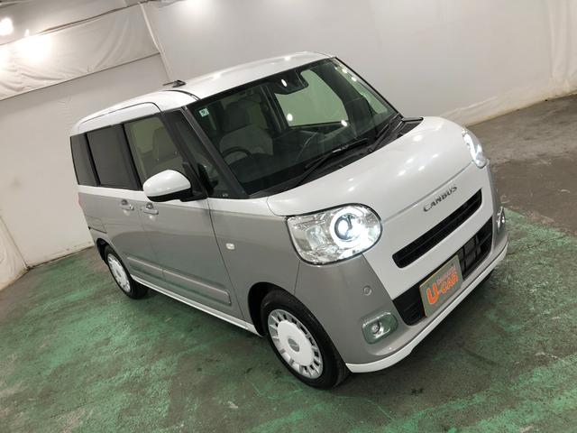 ムーヴキャンバスストライプスGターボ 走行2467キロ/置充電Qi/Bカメラ1年保証距離無制限 走行距離2467キロ ディスプレイオーディオ バックカメラ 純正マット サイドエアバッグ LEDヘッドランプ アイドリングストップ シートヒーター 両側スライドドア キーフリー(埼玉県)の中古車