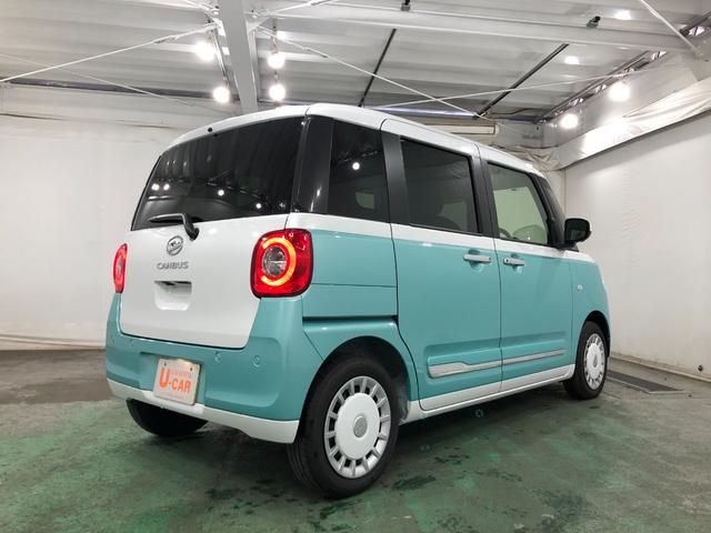 ムーヴキャンバスストライプスＧ　走行３８１５キロ／クリアランスソナー一年保証・走行距離無制限　走行５６６８キロ　サイドエアバック　クリアランスソナー　オートマチックハイビーム　オートライト　ＬＥＤヘッドライト　ベンチシート　シートヒーター　両側電動スライドドア（埼玉県）の中古車