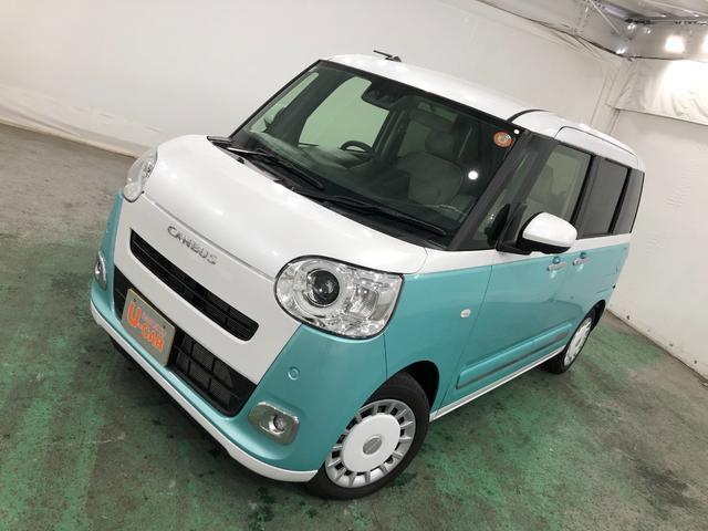 ムーヴキャンバスストライプスＧ　走行３８１５キロ／クリアランスソナー一年保証・走行距離無制限　走行５６６８キロ　サイドエアバック　クリアランスソナー　オートマチックハイビーム　オートライト　ＬＥＤヘッドライト　ベンチシート　シートヒーター　両側電動スライドドア（埼玉県）の中古車