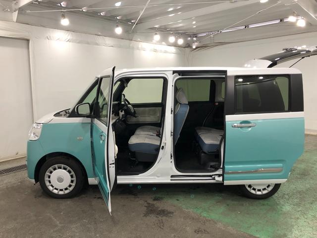 ムーヴキャンバスストライプスＧ　走行３８１５キロ／クリアランスソナー一年保証・走行距離無制限　走行５６６８キロ　サイドエアバック　クリアランスソナー　オートマチックハイビーム　オートライト　ＬＥＤヘッドライト　ベンチシート　シートヒーター　両側電動スライドドア（埼玉県）の中古車