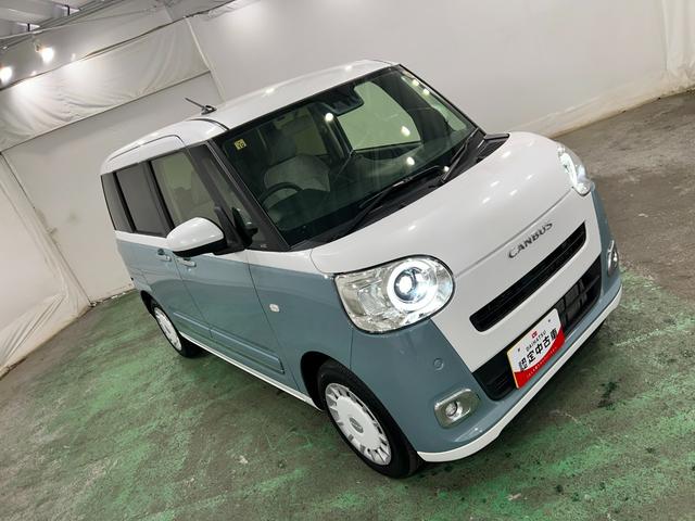 ムーヴキャンバスストライプスＧターボ　走行１４９５９キロ／ＬＥＤヘッドランプ１年保証距離無制限　走行距離１４９５９キロ　純正マット　サイドエアバッグ　ＬＥＤヘッドランプ　アイドリングストップ　シートヒーター　両側電動スライドドア　電動パーキングブレーキ　オート格納式ドアミラー（東京都）の中古車