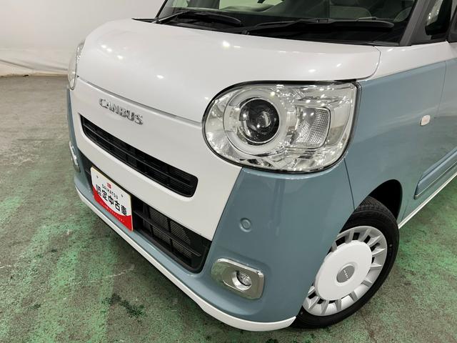 ムーヴキャンバスストライプスＧターボ　走行１４９５９キロ／ＬＥＤヘッドランプ１年保証距離無制限　走行距離１４９５９キロ　純正マット　サイドエアバッグ　ＬＥＤヘッドランプ　アイドリングストップ　シートヒーター　両側電動スライドドア　電動パーキングブレーキ　オート格納式ドアミラー（東京都）の中古車