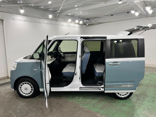 ムーヴキャンバスストライプスＧターボ　走行１４９５９キロ／ＬＥＤヘッドランプ１年保証距離無制限　走行距離１４９５９キロ　純正マット　サイドエアバッグ　ＬＥＤヘッドランプ　アイドリングストップ　シートヒーター　両側電動スライドドア　電動パーキングブレーキ　オート格納式ドアミラー（東京都）の中古車