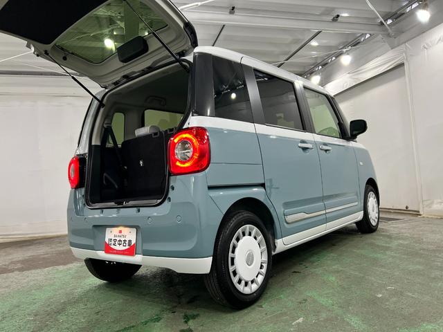 ムーヴキャンバスストライプスＧターボ　走行１４９５９キロ／ＬＥＤヘッドランプ１年保証距離無制限　走行距離１４９５９キロ　純正マット　サイドエアバッグ　ＬＥＤヘッドランプ　アイドリングストップ　シートヒーター　両側電動スライドドア　電動パーキングブレーキ　オート格納式ドアミラー（東京都）の中古車