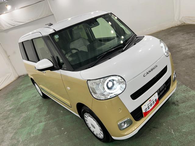 ムーヴキャンバスストライプスＧ　走行１３５０キロ／クリアランスソナー一年保証・走行距離無制限　走行１３５０キロ　サイドエアバック　クリアランスソナー　オートマチックハイビーム　オートライト　ＬＥＤヘッドライト　ベンチシート　シートヒーター　両側電動スライドドア（埼玉県）の中古車