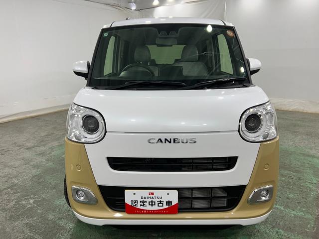 ムーヴキャンバスストライプスＧ　走行１３５０キロ／クリアランスソナー一年保証・走行距離無制限　走行１３５０キロ　サイドエアバック　クリアランスソナー　オートマチックハイビーム　オートライト　ＬＥＤヘッドライト　ベンチシート　シートヒーター　両側電動スライドドア（埼玉県）の中古車