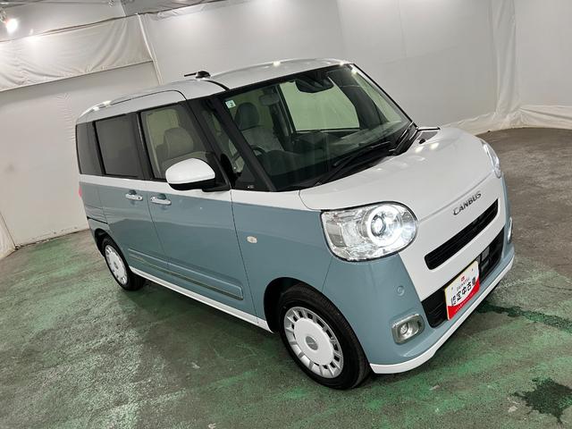 ムーヴキャンバスストライプスG 走行7キロ/LEDヘッドランプ/純正マット1年保証距離無制限 走行距離7キロ 純正マット サイドエアバッグ LEDヘッドランプ アイドリングストップ シートヒーター 両側電動スライドドア オート格納式ドアミラー キーフリー(東京都)の中古車