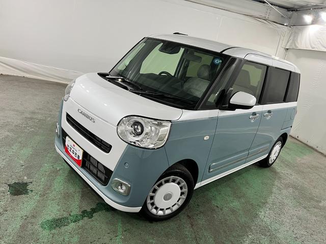 ムーヴキャンバスストライプスG 走行7キロ/LEDヘッドランプ/純正マット1年保証距離無制限 走行距離7キロ 純正マット サイドエアバッグ LEDヘッドランプ アイドリングストップ シートヒーター 両側電動スライドドア オート格納式ドアミラー キーフリー(東京都)の中古車
