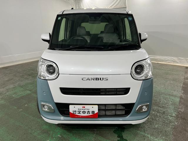 ムーヴキャンバスストライプスG 走行7キロ/LEDヘッドランプ/純正マット1年保証距離無制限 走行距離7キロ 純正マット サイドエアバッグ LEDヘッドランプ アイドリングストップ シートヒーター 両側電動スライドドア オート格納式ドアミラー キーフリー(東京都)の中古車