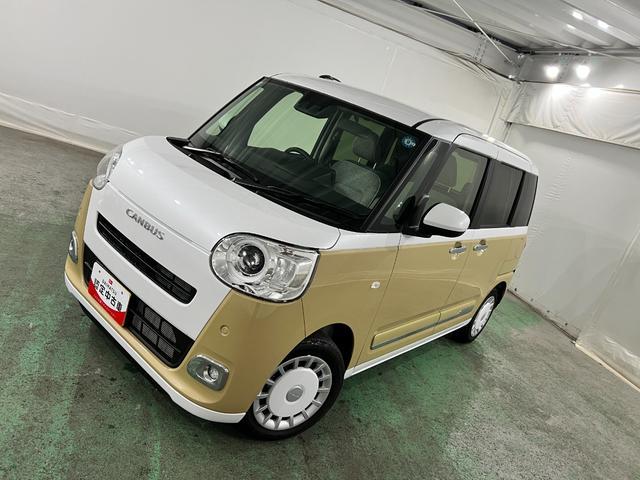 ムーヴキャンバスストライプスG 走行2404キロ/LEDヘッドランプ/マット1年保証距離無制限 走行距離2404キロ 純正マット サイドエアバッグ LEDヘッドランプ アイドリングストップ シートヒーター 両側電動スライドドア オート格納式ドアミラー(埼玉県)の中古車