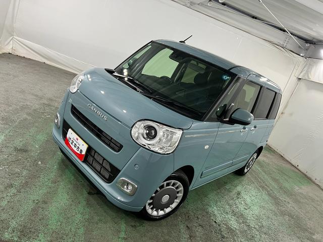 ムーヴキャンバスセオリーＧ　走行６３キロ／ナビ／バックカメラ／試乗車１年保証・走行距離無制限　フルセグナビ　Ｂｌｕｅｔｏｏｔｈ　バックカメラサイドエアバック　クリアランスソナー　オートライト　ＬＥＤヘッドライト　ベンチシート　シートヒーター　両側電動スライド（埼玉県）の中古車