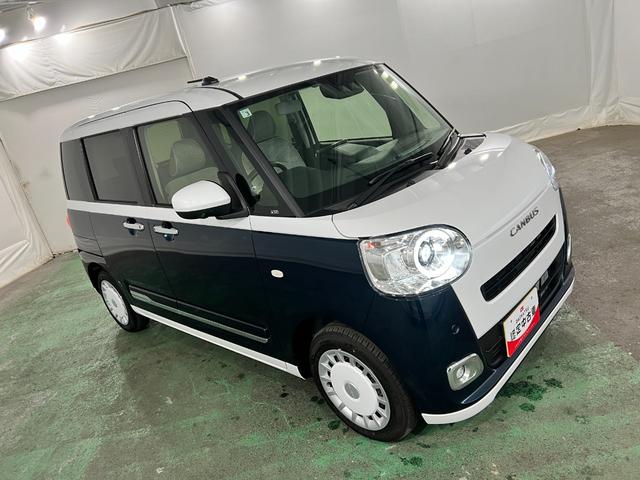 ムーヴキャンバスストライプスG 走行1236キロ/パノラマパーキング/代車一年保証・走行距離無制限 ディスプレイオーディオ 全周囲カメラ パノラマパーキング オートライト LEDヘッドライト シートヒーター 両側電動スライドドア(埼玉県)の中古車