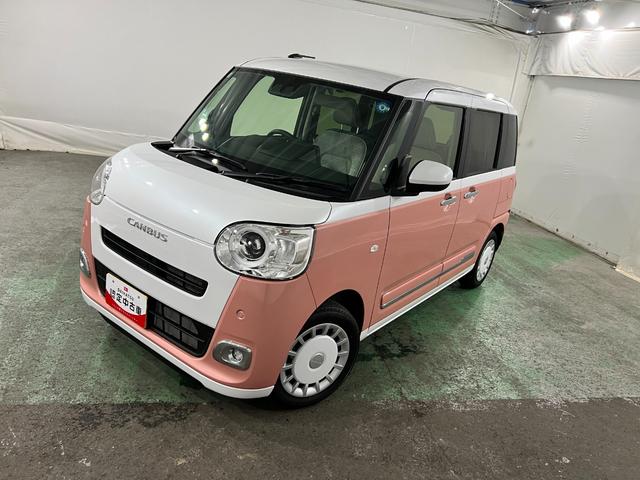 ムーヴキャンバスストライプスＧ　走行２４７４キロ／社用車／クリアランスソナー１年保証・走行距離無制限　サイドエアバック　クリアランスソナー　オートマチックハイビーム　オートライト　ＬＥＤヘッドライト　ベンチシート　シートヒーター　両側電動スライドドア（埼玉県）の中古車