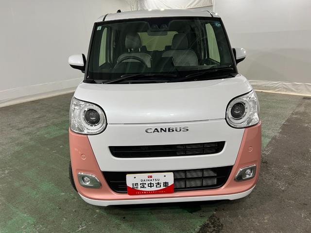 ムーヴキャンバスストライプスＧ　走行２４７４キロ／社用車／クリアランスソナー１年保証・走行距離無制限　サイドエアバック　クリアランスソナー　オートマチックハイビーム　オートライト　ＬＥＤヘッドライト　ベンチシート　シートヒーター　両側電動スライドドア（埼玉県）の中古車