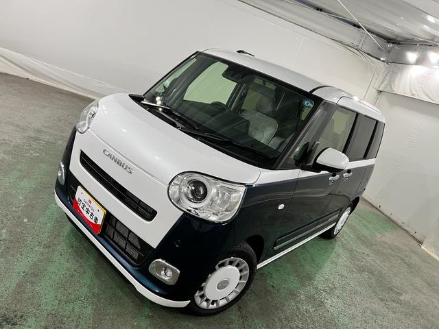 ムーヴキャンバスストライプスＧ　走行６０５キロ／社用車／クリアランスソナー１年保証・走行距離無制限　サイドエアバック　クリアランスソナー　オートマチックハイビーム　オートライト　ＬＥＤヘッドライト　ベンチシート　シートヒーター　両側電動スライドドア（埼玉県）の中古車