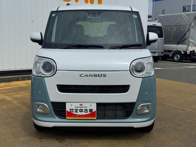 ムーヴキャンバスストライプスＧターボ新車保証継承付　弊社デモカーＵＰ車　オーディオレス　バックカメラ付　スマートキー　両側電動スライドドア　衝突軽減ブレーキ　横滑り防止装置　アイドリングストップ　クリアランスソナー（福岡県）の中古車