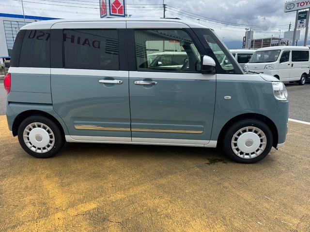 ムーヴキャンバスストライプスＧターボ新車保証継承付　弊社デモカーＵＰ車　オーディオレス　バックカメラ付　スマートキー　両側電動スライドドア　衝突軽減ブレーキ　横滑り防止装置　アイドリングストップ　クリアランスソナー（福岡県）の中古車