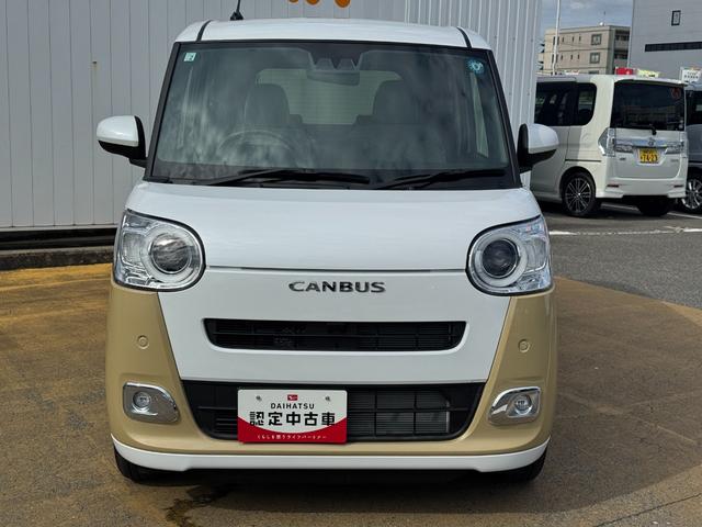 ムーヴキャンバスストライプスＧ新車保証継承付　オーディオレス　バックカメラ　スマートキー　両側電動スライドドア　オートライト　ＬＥＤヘッドライト　衝突軽減ブレーキ　横滑り防止装置　アイドリングストップ　クリアランスソナー（福岡県）の中古車