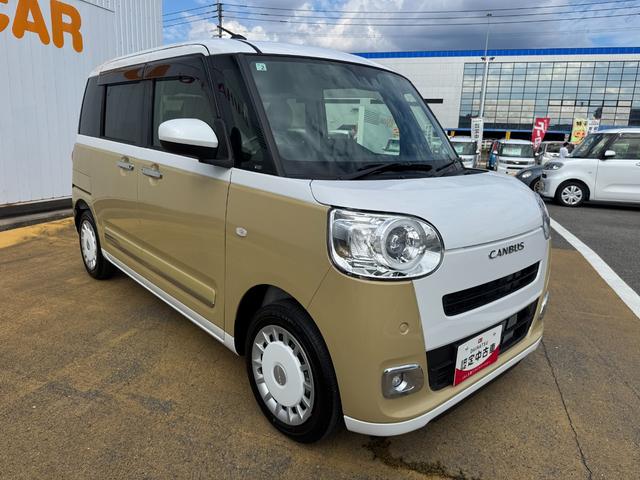ムーヴキャンバスストライプスＧ新車保証継承付　オーディオレス　バックカメラ　スマートキー　両側電動スライドドア　オートライト　ＬＥＤヘッドライト　衝突軽減ブレーキ　横滑り防止装置　アイドリングストップ　クリアランスソナー（福岡県）の中古車