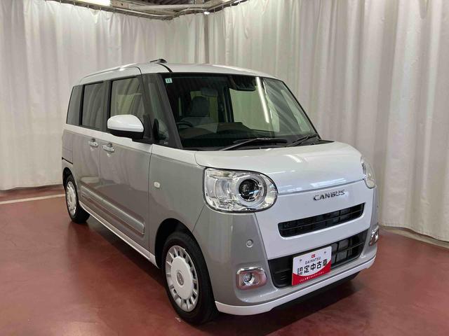ムーヴキャンバスストライプスG届出済未使用車 元展示車 禁煙 スマートキー プッシュスタート シートヒーター 両側電動スライドドア 電動格納ミラー 車線逸脱警報 ベンチシート LEDヘッドランプ オートハイビーム 衝突安全ボディ(長崎県)の中古車