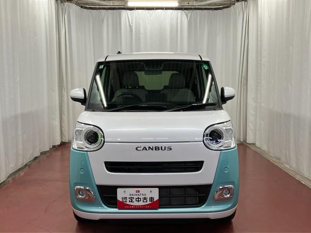ムーヴキャンバスストライプスＧ届出済未使用車　元展示車　衝突被害軽減システム　アイドリングストップ　禁煙　電動格納式ドアミラー　ＬＥＤヘッドランプ　イモビライザー　車線逸脱警告　シートヒーター　スマートキー　オートライト（長崎県）の中古車