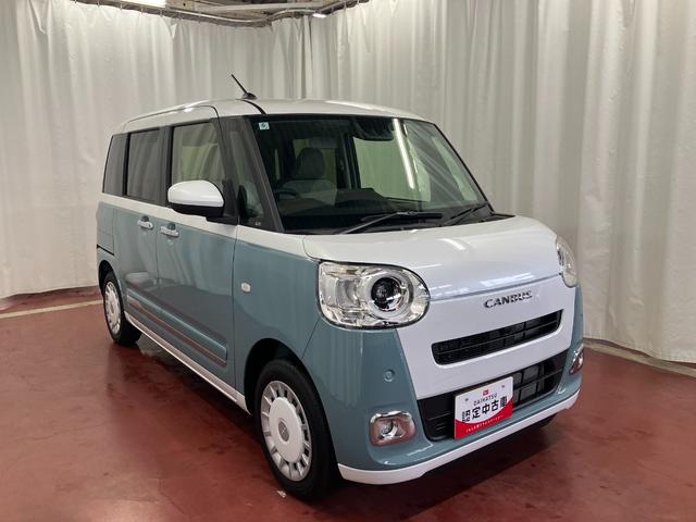 ムーヴキャンバスストライプスＧひょう害車　届出済未使用車　展示車　両側パワードア　スマートキー　軽減ブレーキ　禁煙　セキュリティ　電格ミラー　ＬＥＤライト　レーンキープ　フロントベンチシート　シ−トヒ−タ−（長崎県）の中古車