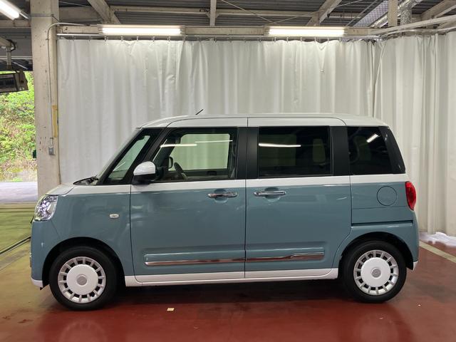 ムーヴキャンバスストライプスＧひょう害車　届出済未使用車　展示車　両側パワードア　スマートキー　軽減ブレーキ　禁煙　セキュリティ　電格ミラー　ＬＥＤライト　レーンキープ　フロントベンチシート　シ−トヒ−タ−（長崎県）の中古車