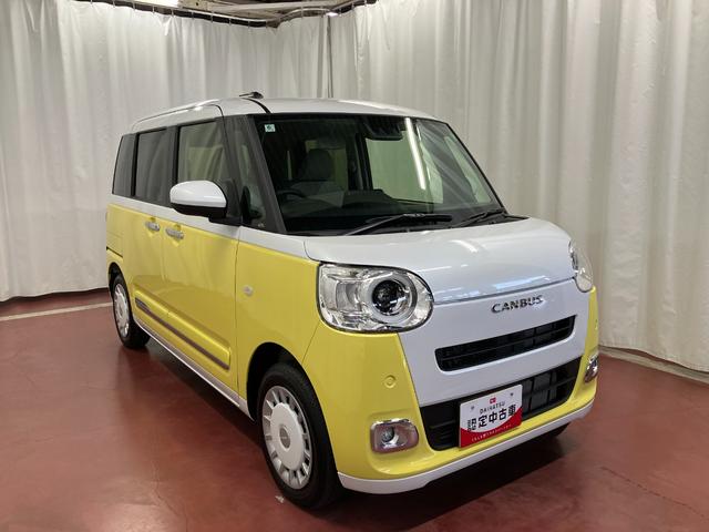 ムーヴキャンバスストライプスＧ届出済未使用車　元展示車　衝突被害軽減システム　アイドリングストップ　禁煙　電動格納式ドアミラー　ＬＥＤライト　イモビライザー　車線逸脱警告　シートヒーター　スマートキー　ベンチシート　オートライト（長崎県）の中古車