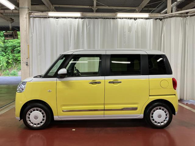 ムーヴキャンバスストライプスＧ届出済未使用車　元展示車　衝突被害軽減システム　アイドリングストップ　禁煙　電動格納式ドアミラー　ＬＥＤライト　イモビライザー　車線逸脱警告　シートヒーター　スマートキー　ベンチシート　オートライト（長崎県）の中古車